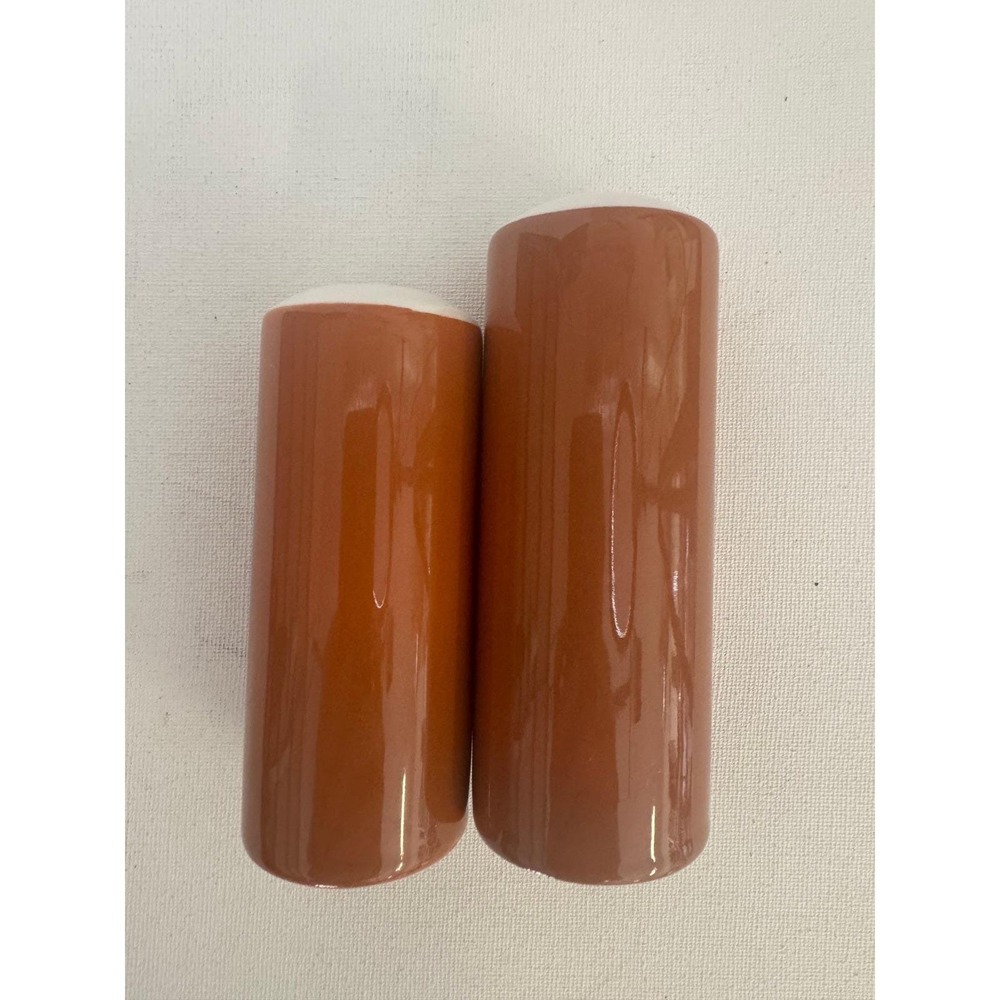 Harmony House Salt and Pepper Shakers Ceramic Cylindrical Orange Made in Japan - Picture 4 of 5